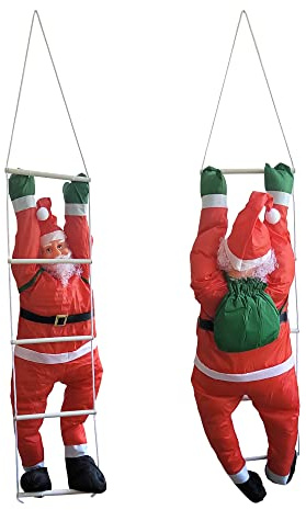 [en.casa] Figura di Babbo Natale Arrampicatore su Scala di Corda - Altezza Totale 165 cm - Decorazione Natalizia per Uso Interno/Esterno