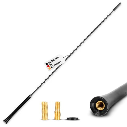 alca® Bilantenn extra lång 55 cm universell takantenn radio AM/FM svart tillverkad av glasfiber M5 M6 adapterset