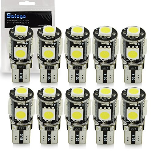 Safego 10 x LAMPADINE T10 W5W LED 194 168 cuneo Tipo 5 SMD 5050 bianco LED luci dell'automobile Bulb 12V diretto Replacment e Reverse Auto RV per Interni Segnale Segnale cuneo Tipo