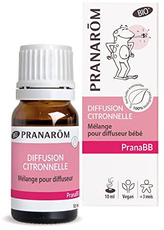 PRANARÔM - PranaBB - Diffusion Citronnelle - Mélange Aux Huiles Essentielles 100% Bio Pour Diffuseur Bébé - Parfum Traditionnellement Reconnu Comme Etant Détesté Par Les Insectes - Vegan - 10 ml