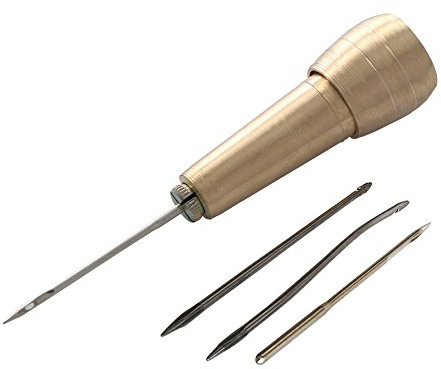 Poignée de cuivre 4 Kit Shoe Repair Tool Stitcher Poinçon Main Aiguilles à coudrepour Cuir Bricolage Couture Réparation Toile (Gold)