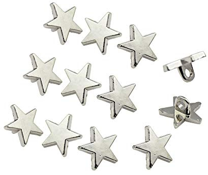 RECHERE 12 botones de metal con forma de estrella de pentagrama para manualidades y adornos de costura (plata, 11 mm)