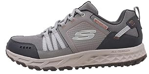 Skechers Men's Escape Plan Trekking Low Cut Shoes, Tan Leather/Mesh/Charcoal Trim, 8 UK