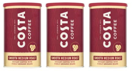 Costa Coffee Smooth Medium Roast Instant Coffee with Finely Ground Beans Tin 100g (pack of 3)