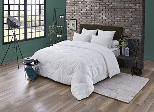 DODO - Couette Tempérée Synthétique 140x200 cm - Convient 1 Personne - Anti-Acariens aux Actifs d'origine Végétale - Tissu 100% Polyester - Garnissage Fibre Circul'Air - Lavable en Machine à 40°C