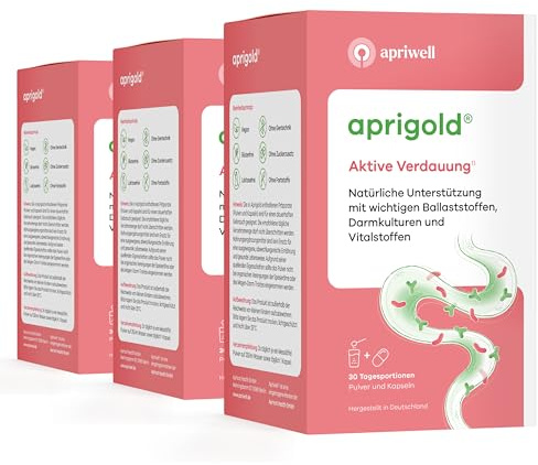 Aprigold aktive Verdauung 90 Portionen – Schwung, Regelmäßigkeit & Geschmeidigkeit für Verdauung und Stuhlgang – Mit Ballaststoffen & Darmbakterien – 1.260g Pulver & 90 Kapseln
