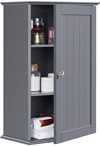 Yaheetech Hängeschrank, Wandschrank mit Einer Tür, Badschrank, Küchenschrank, Medizinschrank in Dunkelgrau, 35 x 21 x 55 cm