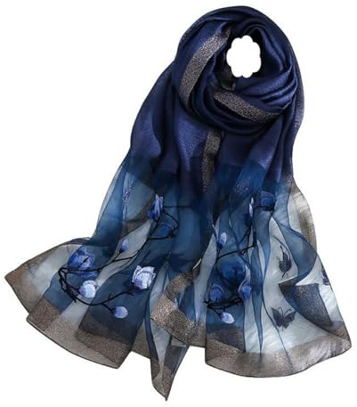 WEIGEER Silk Scarf Sciarpa da donna in seta Shawl Satin Natural Pure Hijab Thin Masks Silk Cloth Luxury Binder seta da donna muslin Lotus Beach Scarf (Blu)