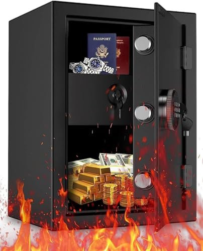 WASJOYE Fireproof Safe box for Home, Large Tall Safe with Fireproof Drawer, Digital Keypad and Key, Cabinet Security Safe for Home Hotel Office Money Jewelry Pistol Medicines Documents,50L(50x37x31cm)