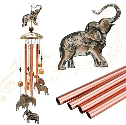 Carillon éolien, carillon éolien éléphant, cadeaux d'éléphant, carillon à vent décoratif extérieur, carillon commémoratif vintage pour amis, cadeaux pour aînés, décoration en cuivre éléphant