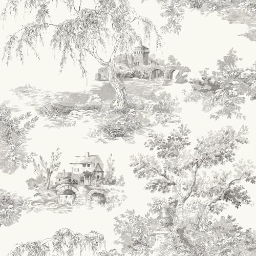 Grandeco French Vintage Toile Trees Smooth Wallpaper, Grey