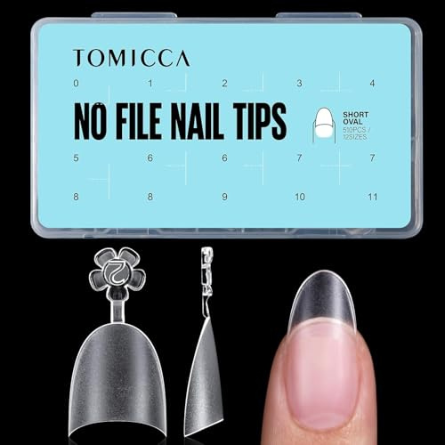 TOMICCA 510 punte chiodo trasparenti in acrilico mezza copertura finta francese ovali set di 12 misure
