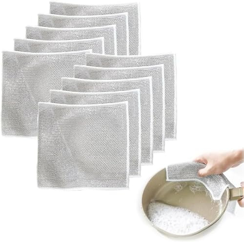 Aicoyiu Strofinaccio multifunzione in filo metallico antigraffio, stracci multiuso per lavare i piatti bagnati e asciutti, straccio per lavare i piatti, panno in filo di acciaio (10 pezzi)