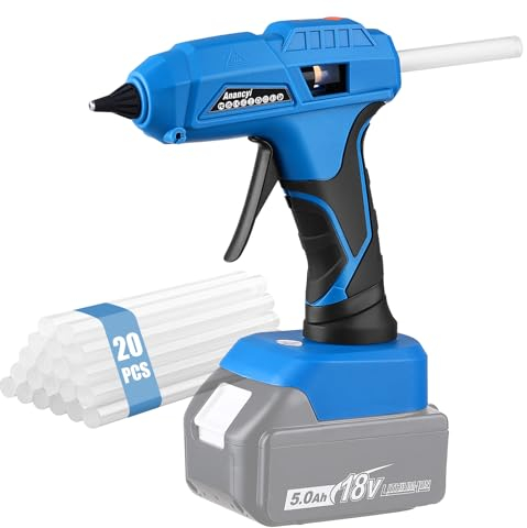 Pistola de pegamento caliente con batería, 100 W, pistola de pegamento inalámbrica para Makita 18 V, pistola de pegamento caliente con 20 barras de pegamento de 11 mm, calentamiento rápido para