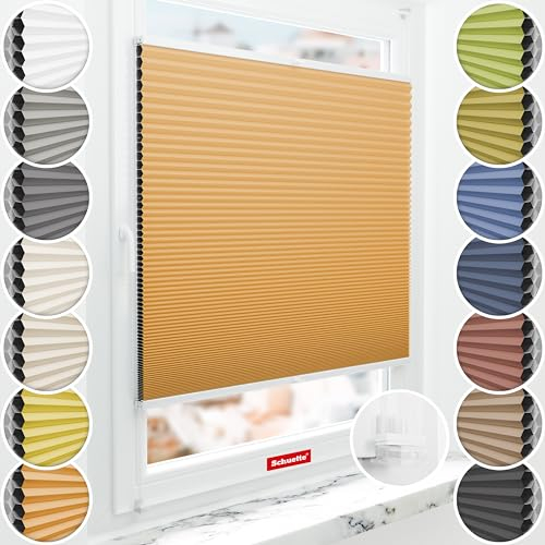 Schuette® Wabenplissee ohne Bohren ● Blackout x Honey ● Citrus Glow (Orange) ● 135x150cm (Breite x Höhe) ● Suprafix Klemmhalter Incognito X ● 60 Sekunden Montage