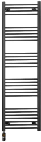 450mm Wide Matt Black Electric Bathroom Towel Rail Radiator Heater With AF Thermostatic Electric Element UK Pre-Filled (450 x 1600 mm)