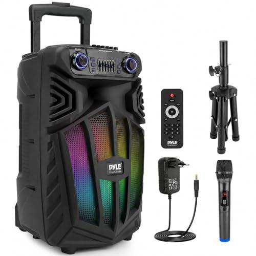 Pyle 1680 W bärbar Bluetooth-festhögtalare med mikrofon och LED-lampor – PA-högtalarsystem med subwoofer,USB SD FM-radio, uppladdningsbart batteri och hjul för fest, karaoke och utomhusbruk