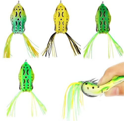 Leurres de Pêche à la Grenouille, 4 pièces Lure Ray Frog Topwater Grenouille manivelle Grenouille, appât de pêche Souple appât de Grenouille œil 3D et Crochet, Grenouille de pêche Grenouille Douce