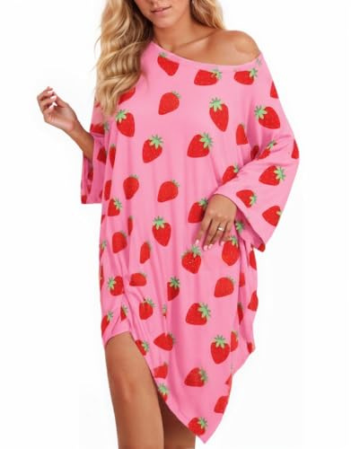 CRIPOM Moomoo Cute Moo Moos for Women Plus Size House Dresses, Strawberry