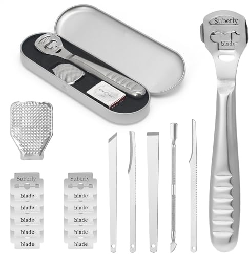 PEAKTOP 17 Piezas Cuchillas Para Callos Profesional, Cuchilla Callos Pies De Acero Inoxidable, Corta Callos Pies Con 10 Cuchillas, Quita Durezas Para Pies Para El Cuidado De Los Pies (Plata）