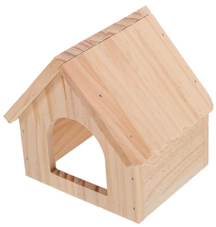 Milisten Maison en Bois pour Hamster et Cobaye, Plateforme de Nourrissage Fonctionnelle, Bois Naturel Résistant, Petite Cabane Multifonction pour Cage, Adaptée aux Petits Rongeurs