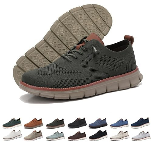 Comfofeet Urban Ultra-Comfort - Zapatillas urbanas de vestir para hombre, de malla, ultra cómodas, para negocios, informales, a la moda, para caminar, Verde militar, 40 2/3 EU