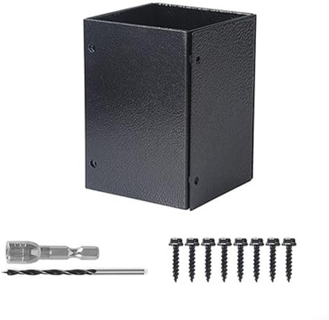 Puupaa Protection de colonne réglable pour boîte aux lettres, clôture et terrasse – Ajustement de 8,5 à 15,2 cm de hauteur, acier au carbone avec revêtement résistant à la rouille, noir (1 lot)