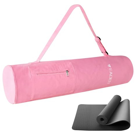 Cylindrisk form yogamatta väskhållare med justerbar rem, yogaväska med dragkedja och 1 ficka för kvinnor (rosa, S)