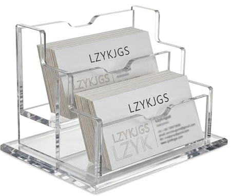 LZYKJGS Transparente Organizador de Tarjetas, Soporte de Tarjeta de Acrílico, 2 Compartimentos, Soporte para Tarjetas de Visita, para Oficina, Comercio Minorista y Almacenamiento de Escritorio
