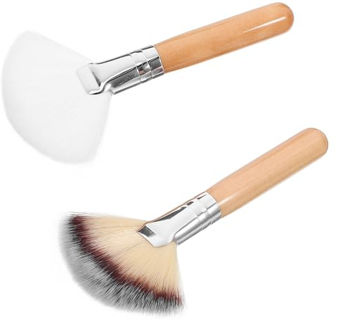 PAMINGONO 2 Pinceles de Maquillaje Facial de Madera y Nylon para Maquillaje Brochas Abanico para Polvos y Rubor Herramientas para Mujeres