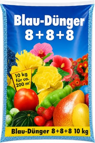 Blau-Dünger 8+8+8 Universaldünger 10 kg NPK 8-8-8 Mineraldünger Granulat für Gemüse, Obst, Blumen, Stauden, Rosen, Gehölze und Zierpflanzen, für ca. 200 m²
