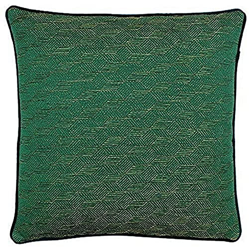 Riva Paoletti Highbury Cushion Cover - Emerald Green - Geometric Cube Design - Jacquard Weave - Emerald Green Reverse - Green Piped Edges - 58% Linen 42% Polyester - 50 x 50cm (20 x 20 inches)