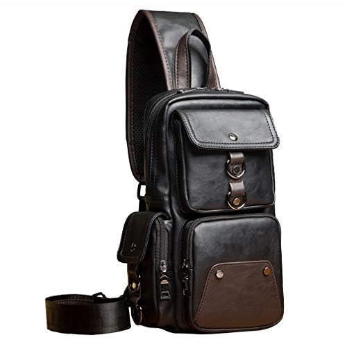 Hebetag Bolso bandolera de cuero Mochila cruzada para hombres, mujeres, viajes al aire libre, camping, pesca, caza, senderismo, bolso cruzado, hombro, pecho, paquete, mochila