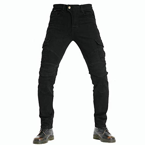 Pantaloni da Moto da Uomo, Jeans da Motociclista Elasticizzati Slim Fit da Uomo, Jeans alla Moda su Tutta La Vita, 4X Imbottitura di Protezione. (Nero,M)