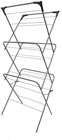 Straame 3 Tier Clothes Airer, Clothes Rack Drying Indoor and Outdoor Laundry Rack with Non Slip Feet and Corner Spaces for Hangers, Flat Foldable for Space Saving, 63 x 46 x 138 (White)