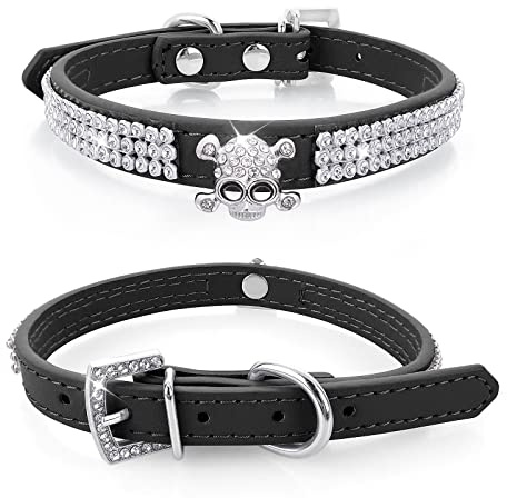 cobee Collier réglable en cuir synthétique avec strass pour chien et chat de petite taille collier chien personnalisé collier petit chien collier chat Pour Petite Moyenne ou Grande Chiens