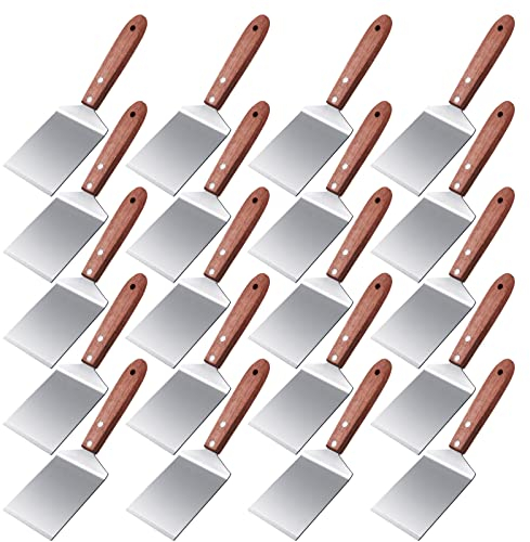 BBTO 20 Pcs Stainless Steel Pizza Servers with Wooden Handle 8x2.5, Brown