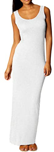 Vestido largo sin mangas de alta elasticidad para mujer con cuello en O, vestido bodycon largo, vestidos maxi sólidos y ajustados para mujer, blanco, XL