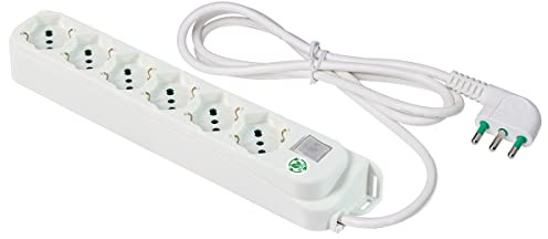 FANTON 47430ECO Multipresa 6 posti OMEGA ECO RELIFE 6 prese bipasso/schuko 2P+T 16A cavo 1,5 m spina a squadra grande16A + interruttore bipolare luminoso