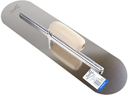 Toolty Heavy Duty Stainless Steel Pool Trowel - Concrete Finishing Trowel - Fully Rounded - 480mm - 19 - Wooden Handle - DIY - TLTY-5417
