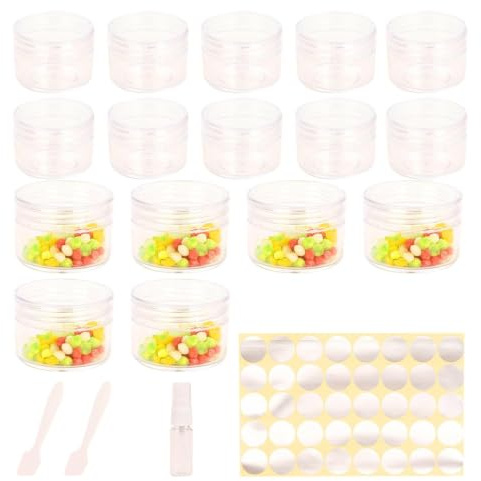 16 Pcs sample pots,15ml with lids cosmetic pot, mini cream empty containers,clear small with makeup lip balm jars,for travel face cream, samples, cosmetics empty plastic pot
