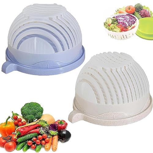 NUMAD 2pcs Salatschneider Schüssel, Snap Salad Cutter Bowl,Fast Vegetable Cut Strainer Fresh Salad Slicer Bowl,Obst- Und Gemüsezerkleinerer Sicheres und Ungiftiges Küchenzubehör