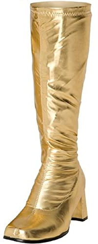 AYZAL Women’s Ladies Fancy Dress 1960'S 70'S Knee high Go Go Boots Retro Block Heel Girls boots (Gold, UK Footwear Size System, Adult, Women, Numeric, Medium, 11)