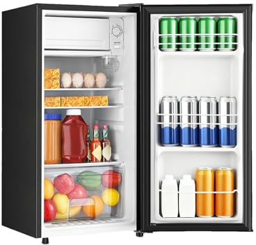 HAILANG 3.1 Cu.Ft Mini Fridge with Freezer, Single Door Mini Refrigerator, 5 Settings Temperature Adjustable, Compact Refrigerator for Apartment,Dorm, Office, Bedroom