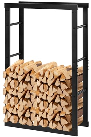 Laneetal Range-Bûches, Étagère pour Bois de Cheminée Intérieur Extérieur, 100x60x25 cm, Métal, Noir