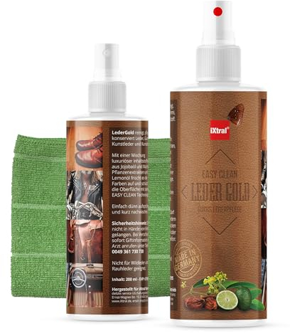 ixtral® Läder Gold – EASY CLEAN lädervårdsspray för rengöring och vård av läder, konstläder, plast med jojobaolja, citronolja, vax, färglös, 38-40