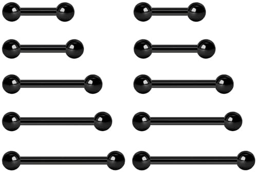 NewkeepsR 5 pares 2,5mm Chapado en negro de acero con rosca externa anillo lengua barra de pezón Piercing del cuerpo 8mm 10mm 12mm 14mm 16mm