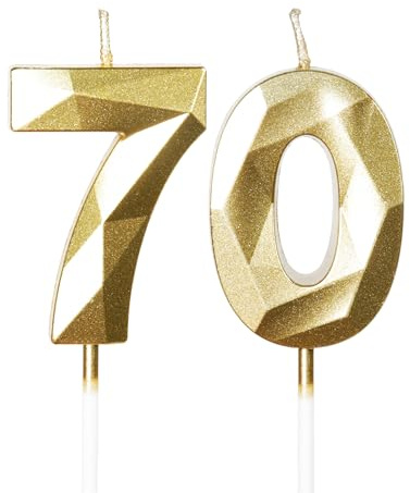 mciskin Gold 70th Birthday Candles, 3D Number 70 Candles for Cake, Women Men 70th Birthday Decorations,Pearl Gold Candle Cake Topper Decorations for Birthday Party Weddings Anniversary Supplies