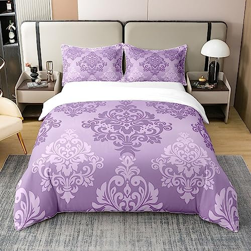 Barock Super Kingsize påslakanset lila vintage kunglig damast sängkläder set med boho abstrakt blommor design täcke skydd för flickor och kvinnor klassiska blommiga sängkläder och sängkläder 100 %