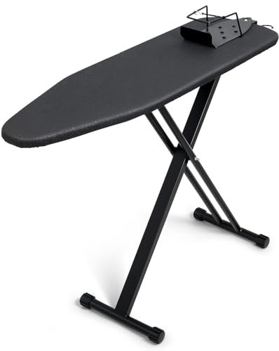 Duwee Bügelbretter mit 360-Grad-Eisenhalter, leichtes Bügelbrett mit rutschfesten Füßen, Bügelbrett mit 7 verstellbaren Höhen, hitzebeständiger Bezug, 110 x 34 cm, Schwarz
